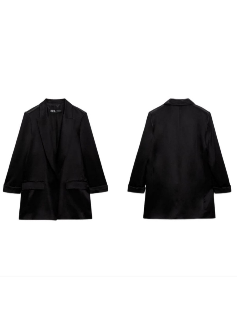 ZARA BLACK TURNED-UP CUFF SATIN EFFECT BLAZER - Picture 13 of 13
